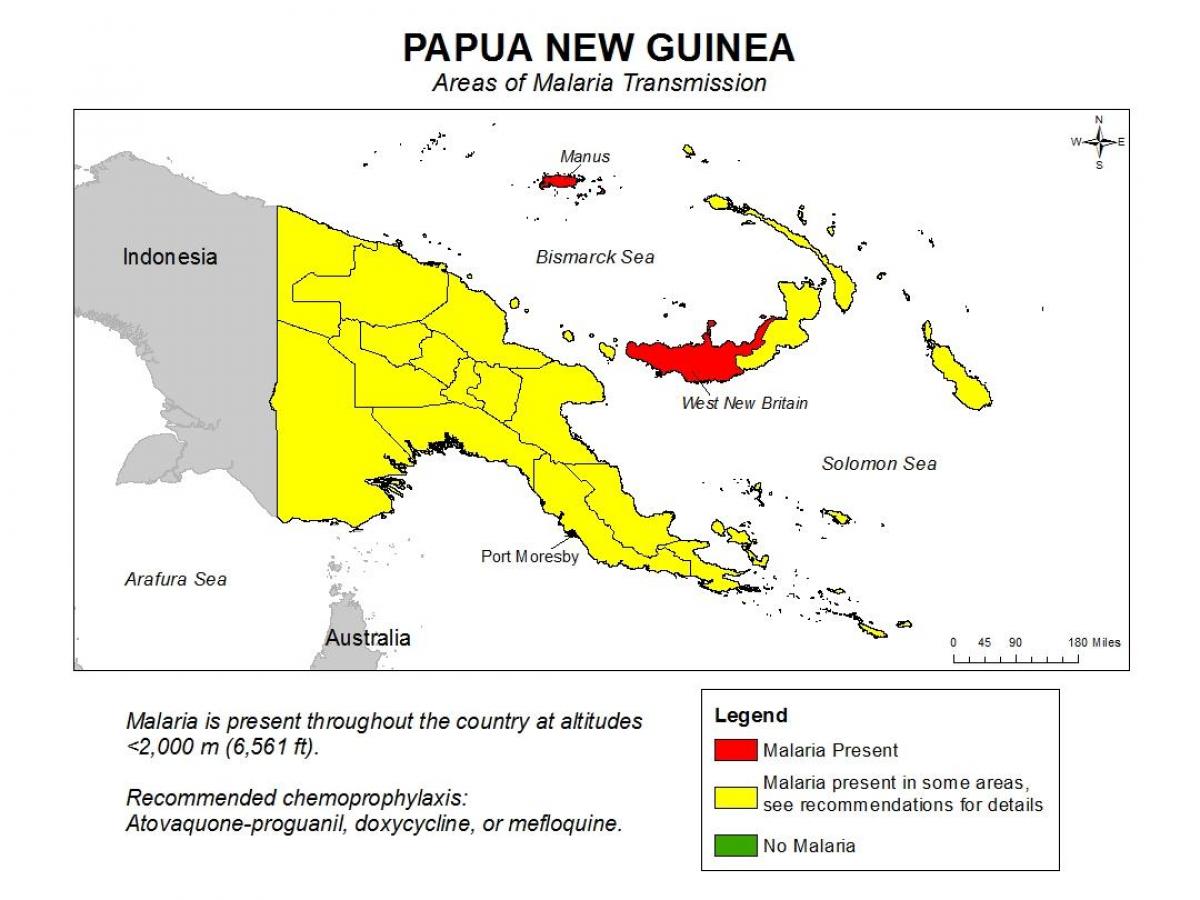 地图上，巴布亚新几内亚的疟疾